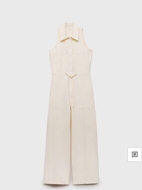 Mango Cream Sleeveless Wide-Leg Tie-Waist Jumpsuit Size S Cream